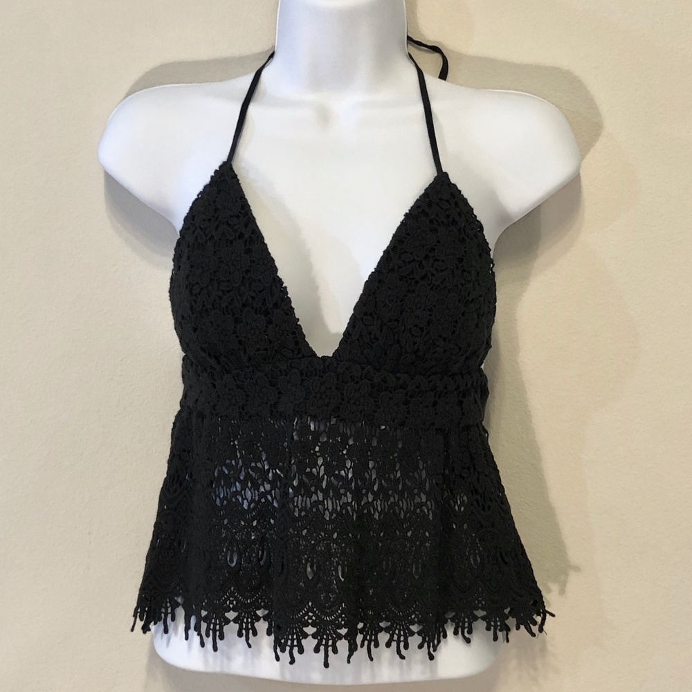 XXI Black Woven Lace Halter Top